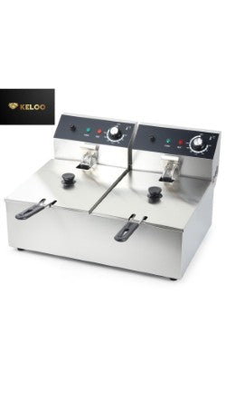 Keloo Commercial Double Fryer 2x6 Litre Electric 5kW - Professional Deep Fryer